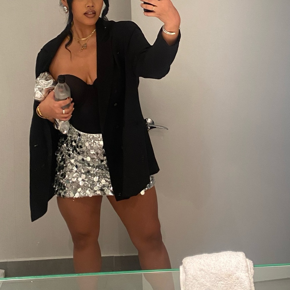 Silver Sequin Mini Skirt